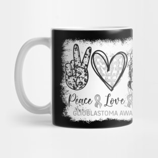 Messy Bun Peace Love Cure Gray  Glioblastoma Mug